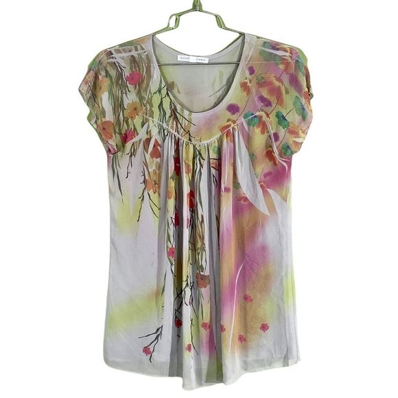 Daniel Benjamin Sheer Silky Floral Top Size L - Picture 1 of 6